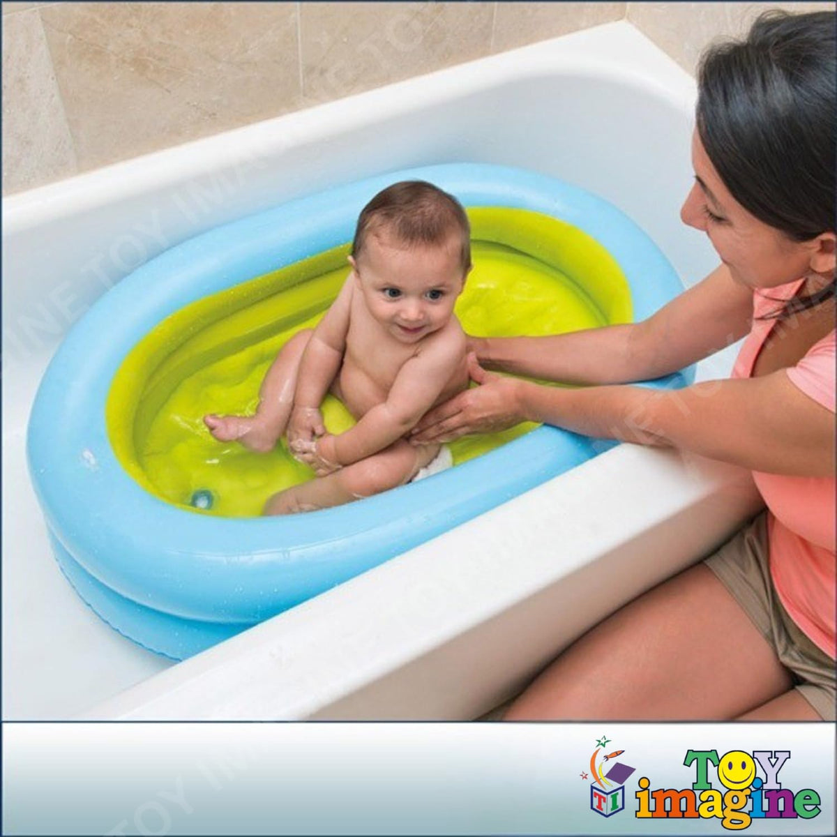 Toy Imagine 3 ft Inflatable Baby Bath Tub – Oval Foldable Swimming Pool for Kids, Boys & Girls | Indoor & Outdoor Use with Manual Hand Pump (86 × 64 × 23 cm, Blue)