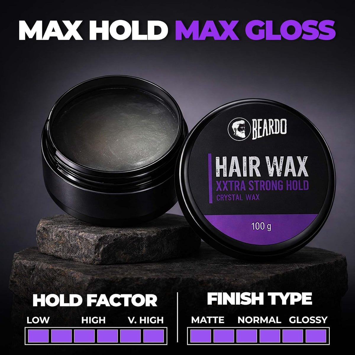 Beardo Xxtra Stronghold Hair Wax, 100 gm | Crystal Hair Wax for Men | Hair Wax Men | Hair Styling Wax for Glossy Finish & Shine | Extra Strong Hold Wax