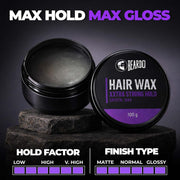 Beardo Xxtra Stronghold Hair Wax, 100 gm | Crystal Hair Wax for Men | Hair Wax Men | Hair Styling Wax for Glossy Finish & Shine | Extra Strong Hold Wax