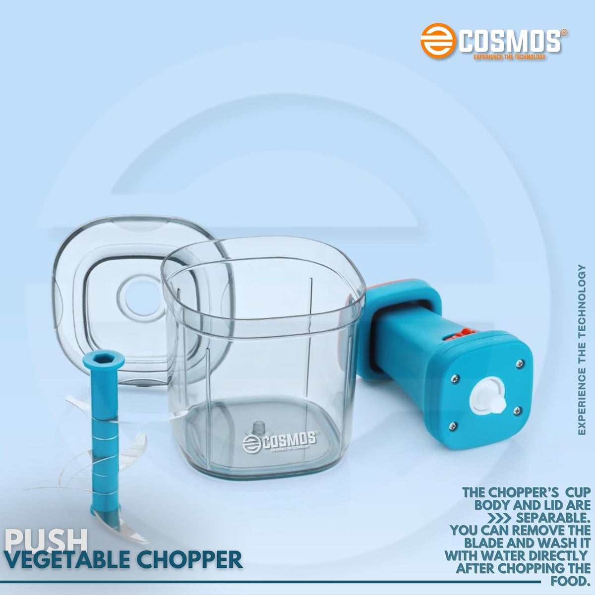 E-COSMOS® Food Chopper 1000ml, 6 Blade Steel Large Manual Hand-Press Vegetable Chopper Mixer Cutter to Cut Onion, Salad, Tomato, Potato (Deep Aqua)