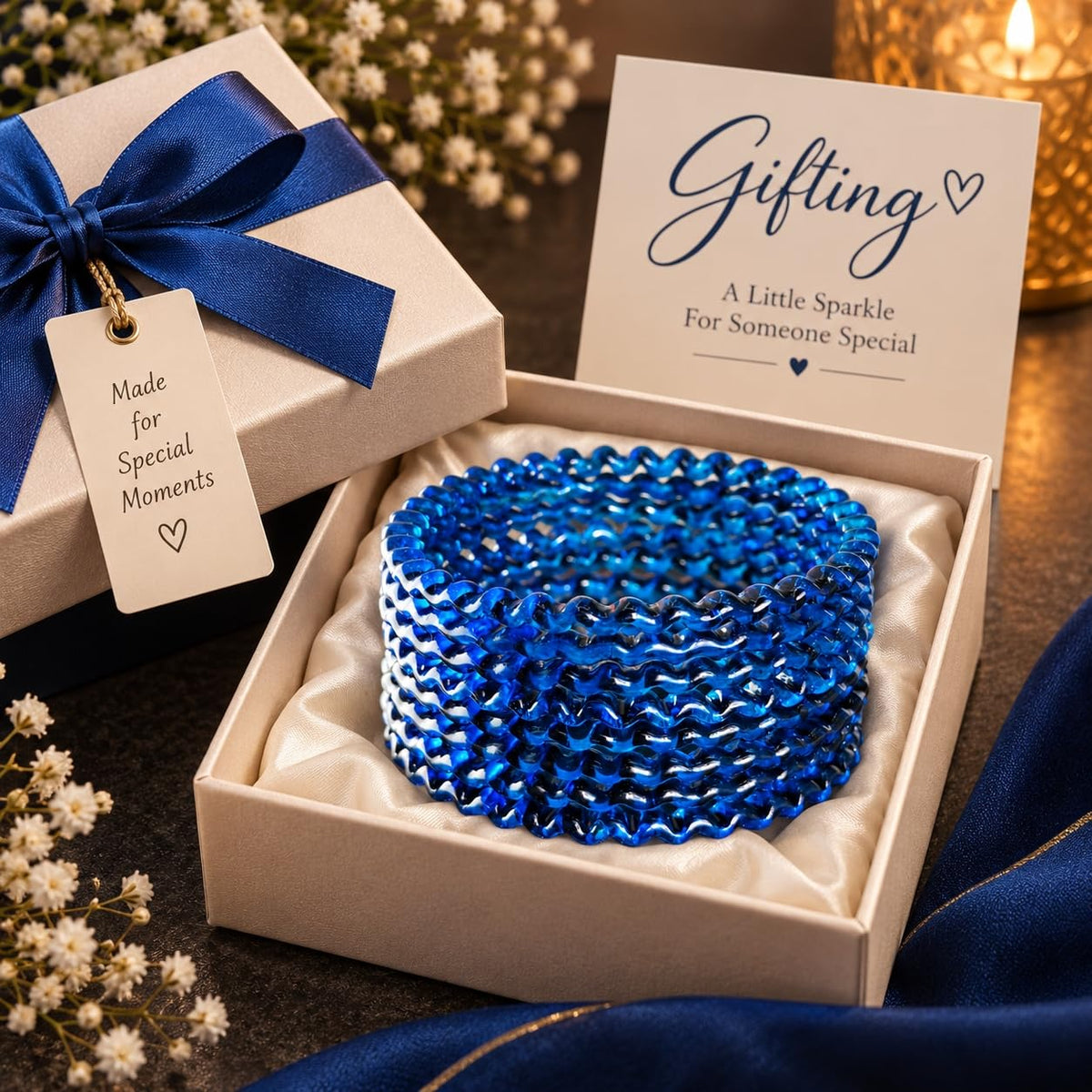 NMII Trendy Lheriya Glass Kada Set For Women & Girls | Sparkling Crystal Spiral Bangles | Designer Chudi | Kanch Ki Churi | Bridal Kangan | Wedding, Diwali, Festival & Party - Set Of 8