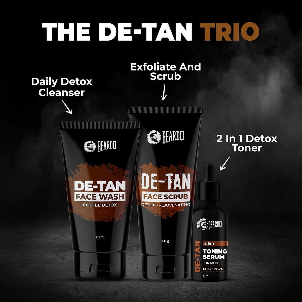 BEARDO DeTan Face scrub for Men, 50g | Coffee Face Scrub for Blackhead & Tan Removal | Glowing Skin with Dual Bead Exfoliation | Reduce Dark Spots & Oil Control