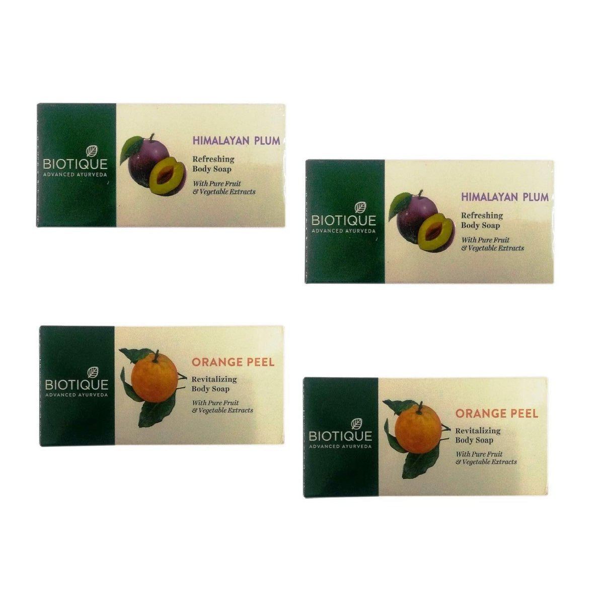 BIOTIQUE HIMALYAN PLUM REFRESHING BODY SOAP 150GM+BIOTIQUE ORANGE PEEL REVITALIZING BODY SOAP 150GM