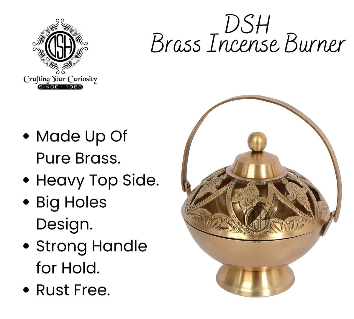 DSH Brass Incense Burner Dhoop Dani Dhuni Brass Incense Loban Sambrani Burner Dhuna Dani Arti Loban Dani Dhoop Burner for Puja Home Mandir.
