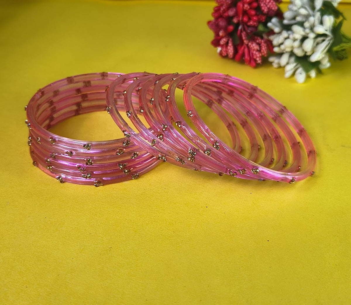 NMII Trending Glass Bangles Set With Zircon Gemstone For Women & Girls | Viral Kanch Ki Chudi | Best Gift For Women | Stylish Chooriyan Collection For Wedding Festive Party - Set Of 12