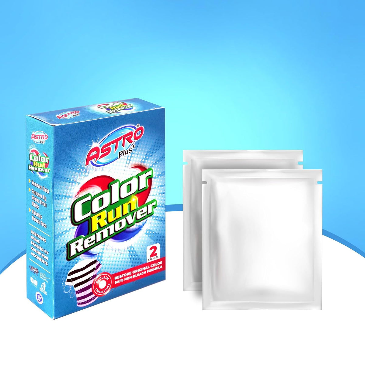 ASTRO PLUS + Ultimate Color Run Remover, Say Goodbye to Stains Powerful, Color Bleed Eliminator Stain Remover, Advanced Clothes Color Run Remover Powder (1)
