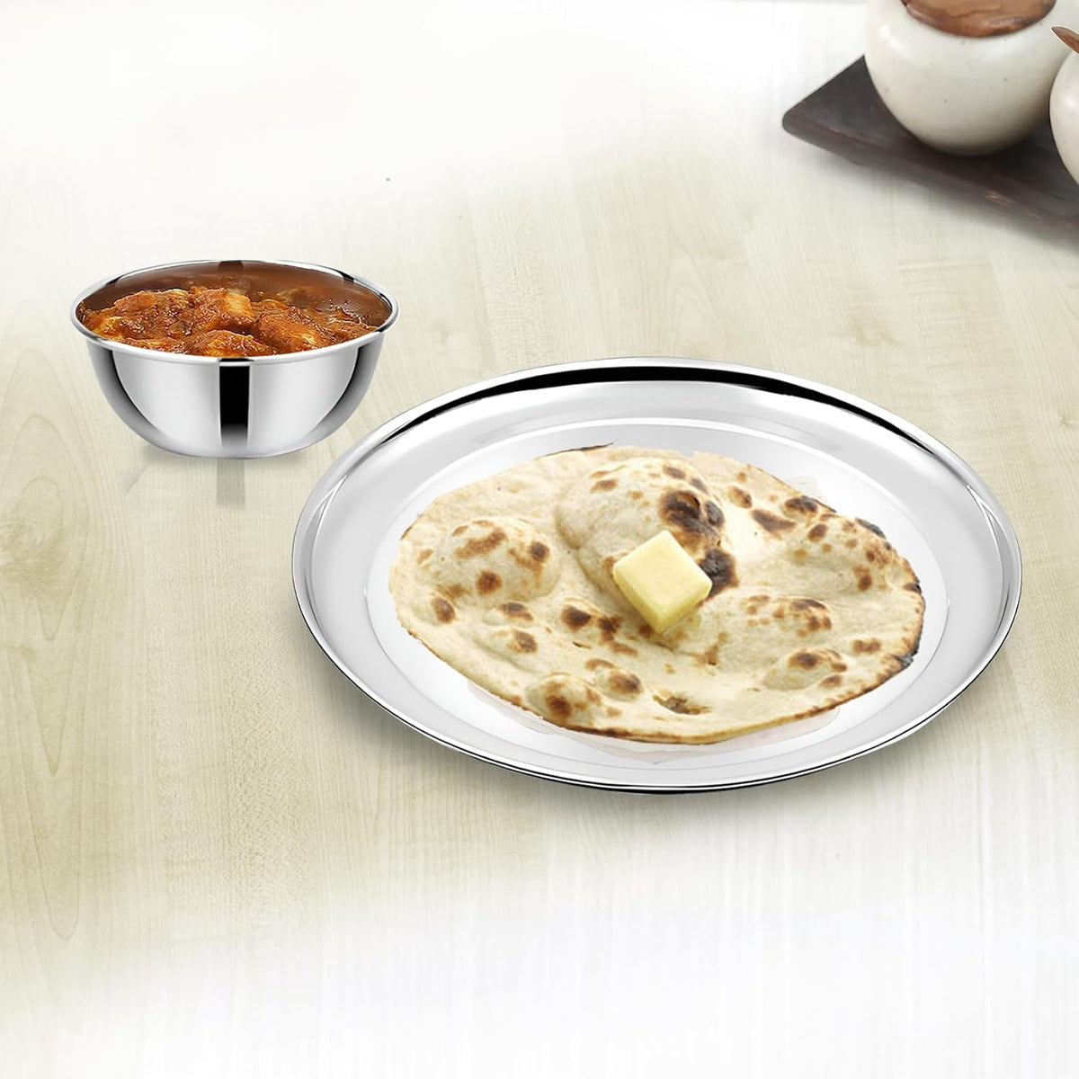Parage 6 Pieces Stainless Steel Small Plate | Heavy-Gauge Food-Grade, 9 Inch Steel Round Snack Plate for Home & Kitchen | Rust-Proof, Durable, Easy-to-Clean Dessert/Breakfast/Chapati/Serving Plate