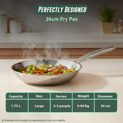 Parage Triply Stainless Steel Fry Pan 24cm | Heavy Bottom Steel Pan for Tempering, Frying | Induction & Gas Friendly | Stay-Cool Handle | Tripure Series | Scratch Resistant | 5 Years Warranty