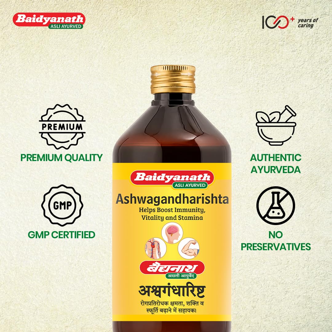 Baidyanath Ashwagandharishta - 450 ml | Boosts Immunity & Reduces Stress | For Health, Strength & Wellness