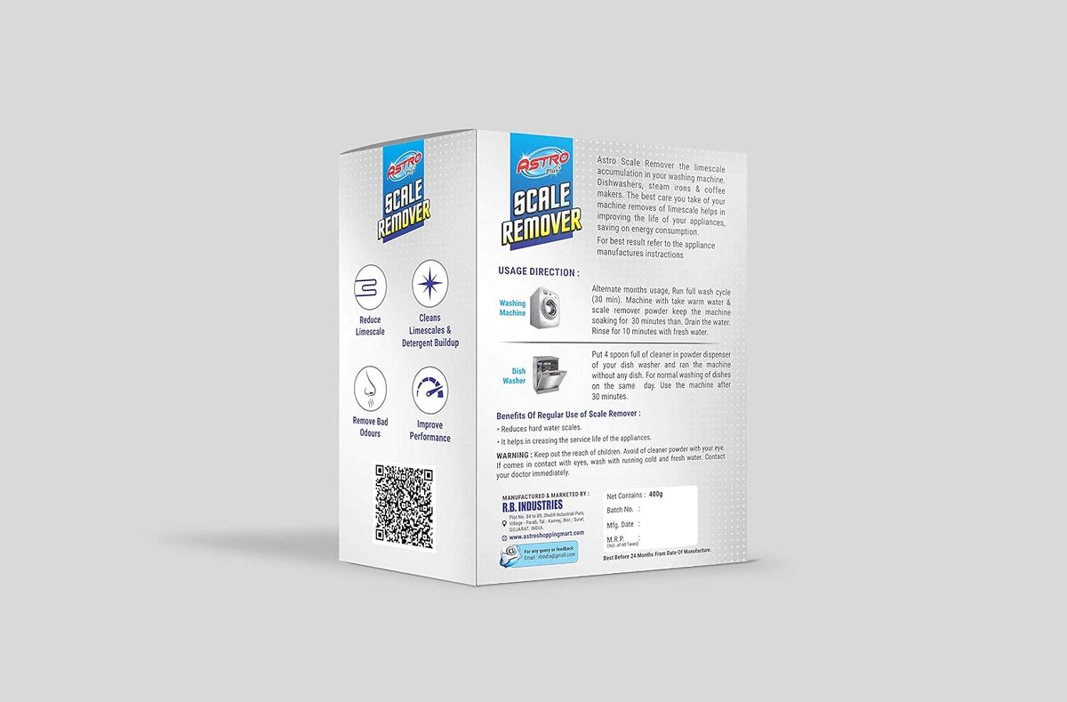 Astro Plus Scale Remover, Remover New Washing Machine Tub Cleaning Powder, Suitable For All Branded Top & Front Load Descaling (200 Grams) Mini Pack