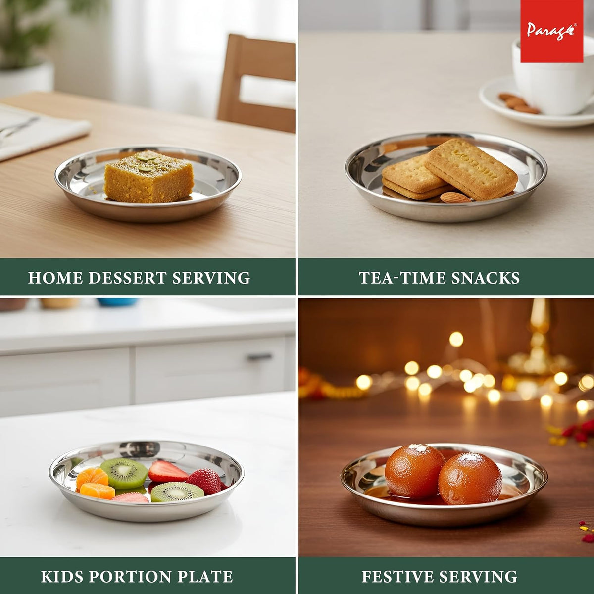 Parage 6 Pieces Stainless Steel Serving Dish Bowl – 11.5 cm Diameter | Heavy Gauge Small Halwa Plates | Durable Mirror Finish for Sweets, Snacks & Serving