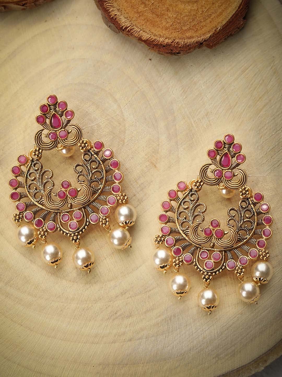 Priyaasi Pearls Ruby Gold Plated Chandbali Earring