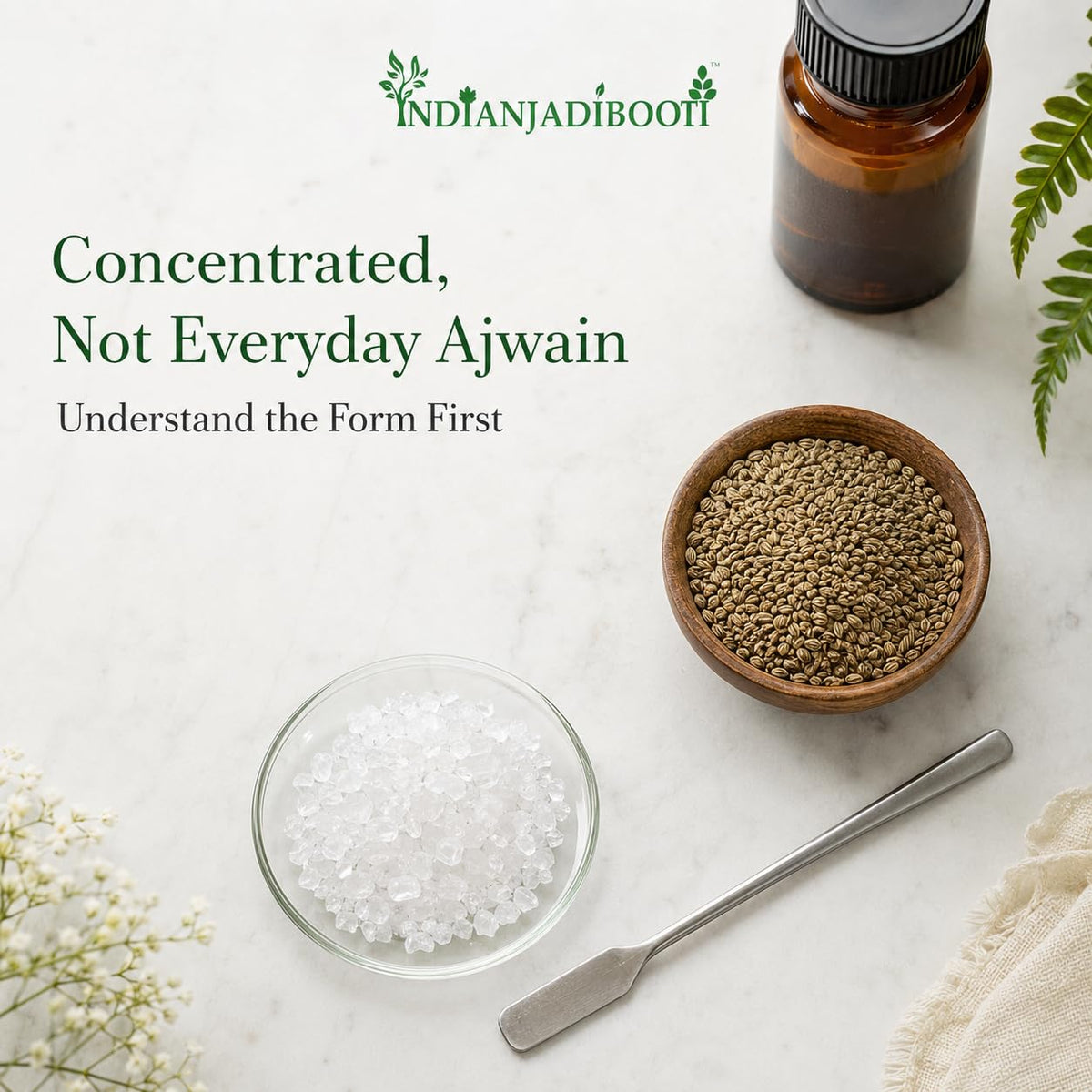 IndianJadiBooti Sat Ajwain (250g) | Pure Thymol Crystals | Ajwain Ka Sat | Natural Ayurvedic Extract from Trachyspermum Ammi | For Digestive Support, Steam Inhalation & DIY Wellness | Highly Potent