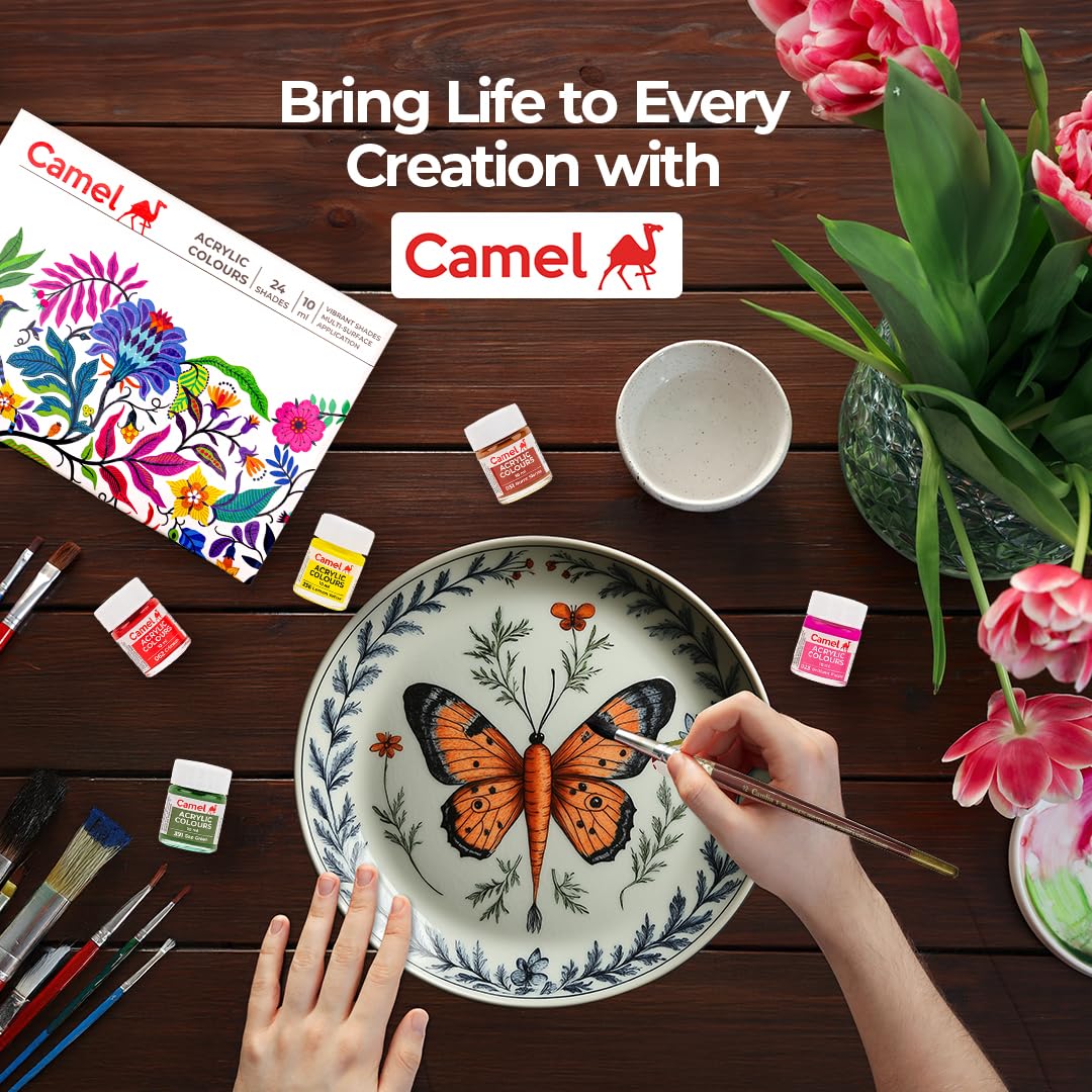 Camel Acrylic Ultra Colour – 24 Rich Shades (10ml each) | Multi-Surface DIY Paints | Vibrant & Permanent Colors | Suitable on Canvas, Wood, Fabric, Paper and Ceramics