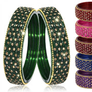 NMII Glass Golden Zircon GemStone & Beads Studded Thick Kada Set For Women & Girls | Chudi Set | Glass Bangles For Women | Fancy Kada For Women Party, Wedding, Occasion, Daily use
