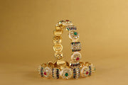 NMII Golden Metal Bangles Set with Red & Green Zircon Stones For Women & Girls | Traditional Rajwadi Design Kangan | Perfect Bangles Set For Wedding, Party, Festive, Occasion, Daily- Set of 2