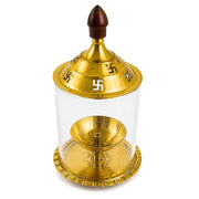 DSH Brass Akhand Diya Decorative Brass Glass Oil Lamp and Tea Light Holder for Diwali Pooja and Gift Item. (S)