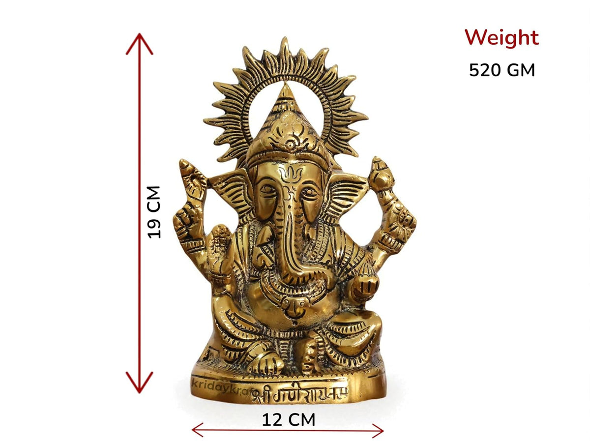 KridayKraft Metal Ganesha Idols ganpati Decoration Statue for Home, 19 cm Height, 12 cm Width, 520 gm, Decorative Hindu Religious Figurine