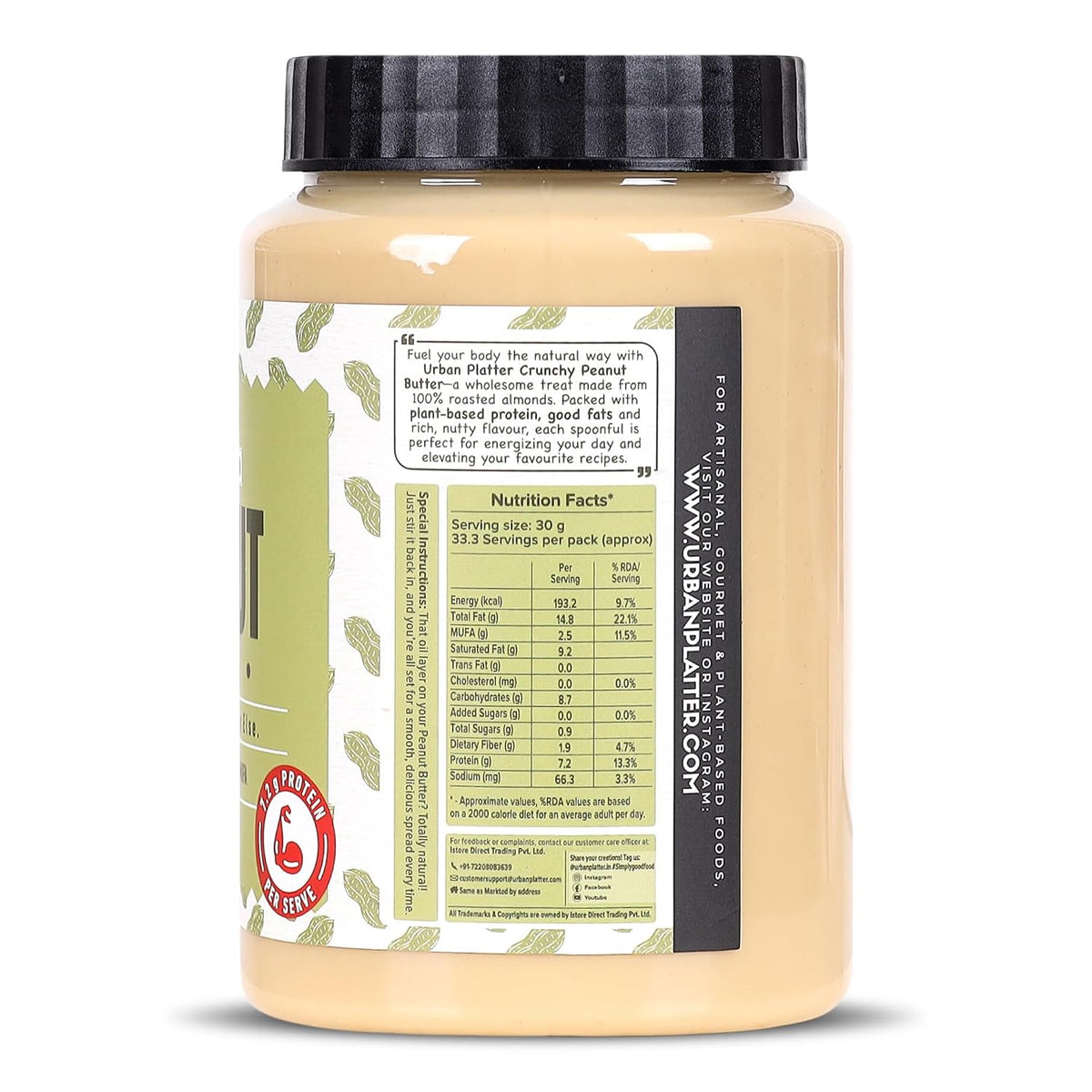Urban Platter Crunchy Peanut Butter, 1Kg (Bold Roasted Flavour | Crunchy Texture | Single Ingredient | Keto-Friendly)
