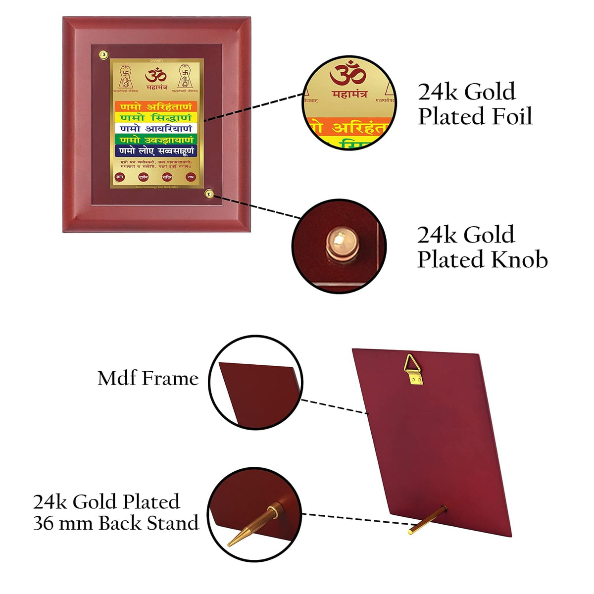 DIVINITI 24K Gold Plated Namokar Mantra Frame | Premium Jain Spiritual Gift & Meditation Wall Decor | MDF Gold Foil Sacred Mantra Artwork | 16 x 13.5 CM
