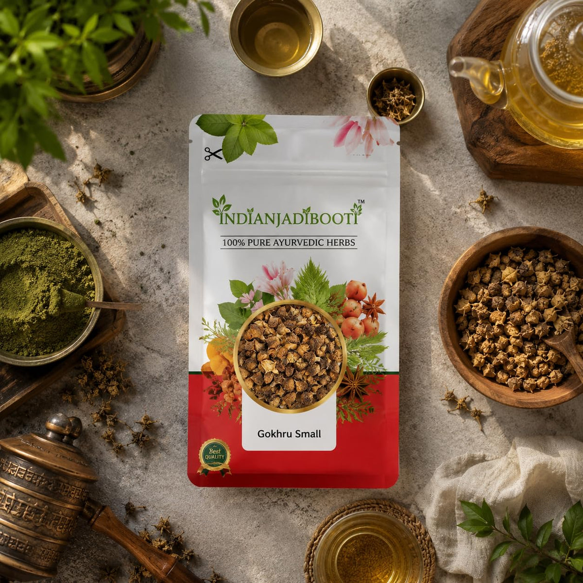 IndianJadiBooti Pure Gokshura (Tribulus Terrestris) 2700g | Premium Ayurvedic Supplement for Physical Endurance, Muscle Support & Athletic Performance | 100% Natural, Non-GMO, Vegetarian | FSSAI Licensed