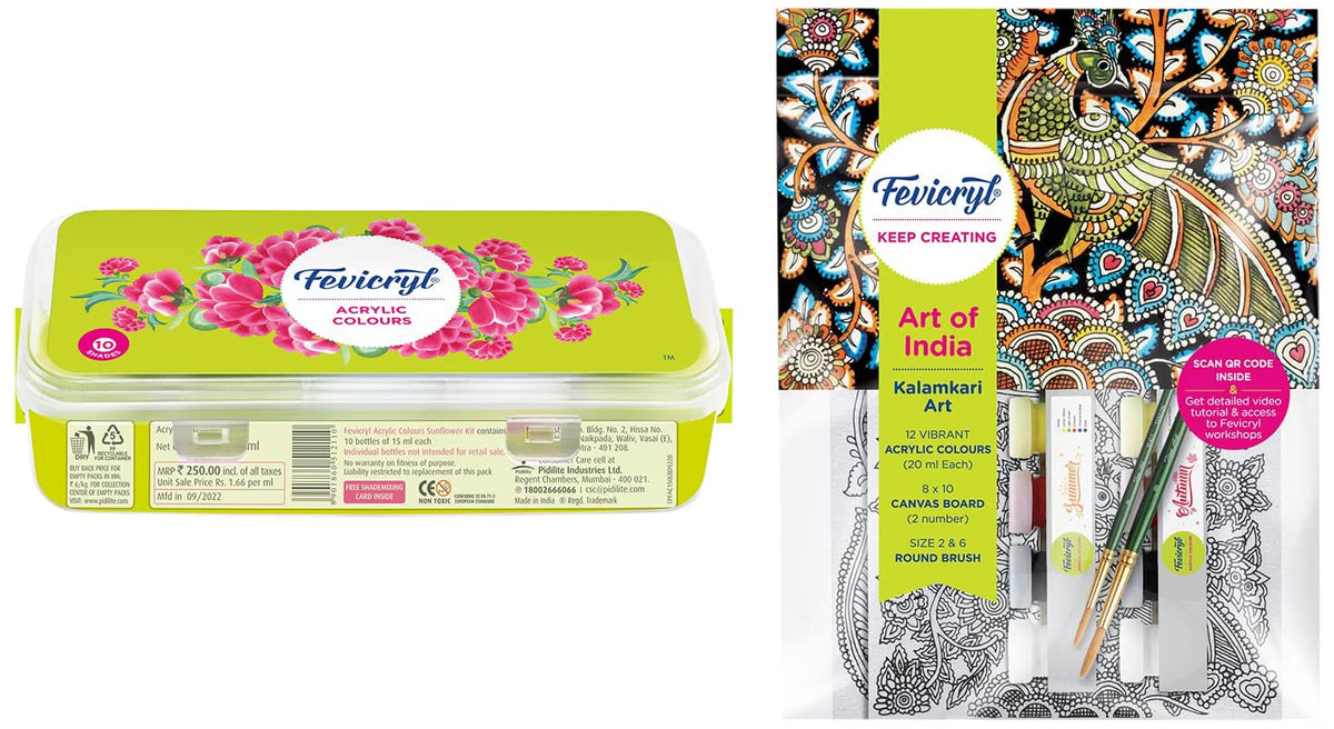 Fevicryl DIY Self Painting Art of India Kit & Pidilite Acrylic Colours Sunflower Kit