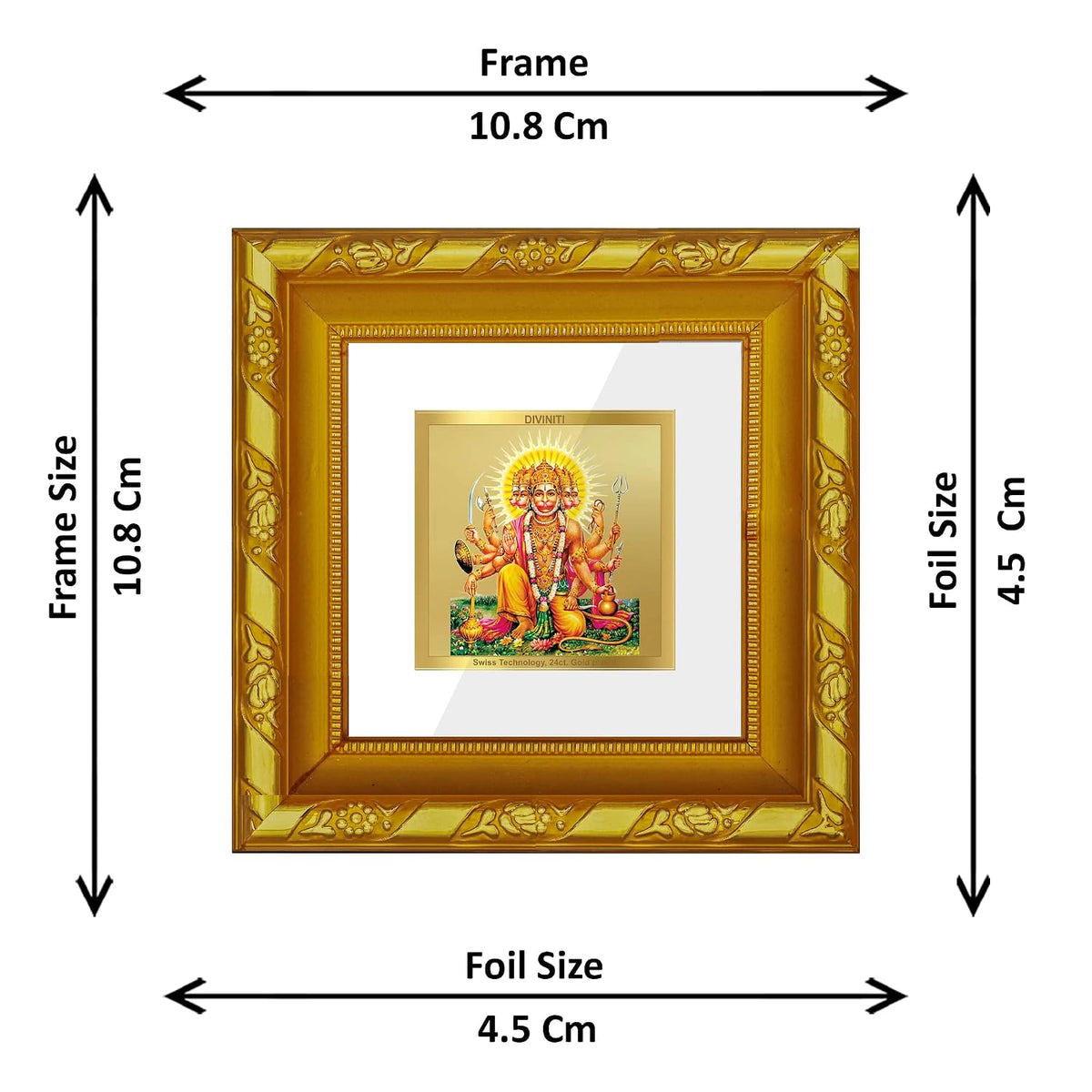 DIVINITI Panchmukhi Hanuman Gold Plated Wall Photo Frame, Table Décor| DG Frame 103 Size 1A and 24K Gold Plated Foil| Religious Photo Frame Idol For Pooja, Gifts Items (10.8 CM X 10.8 CM)