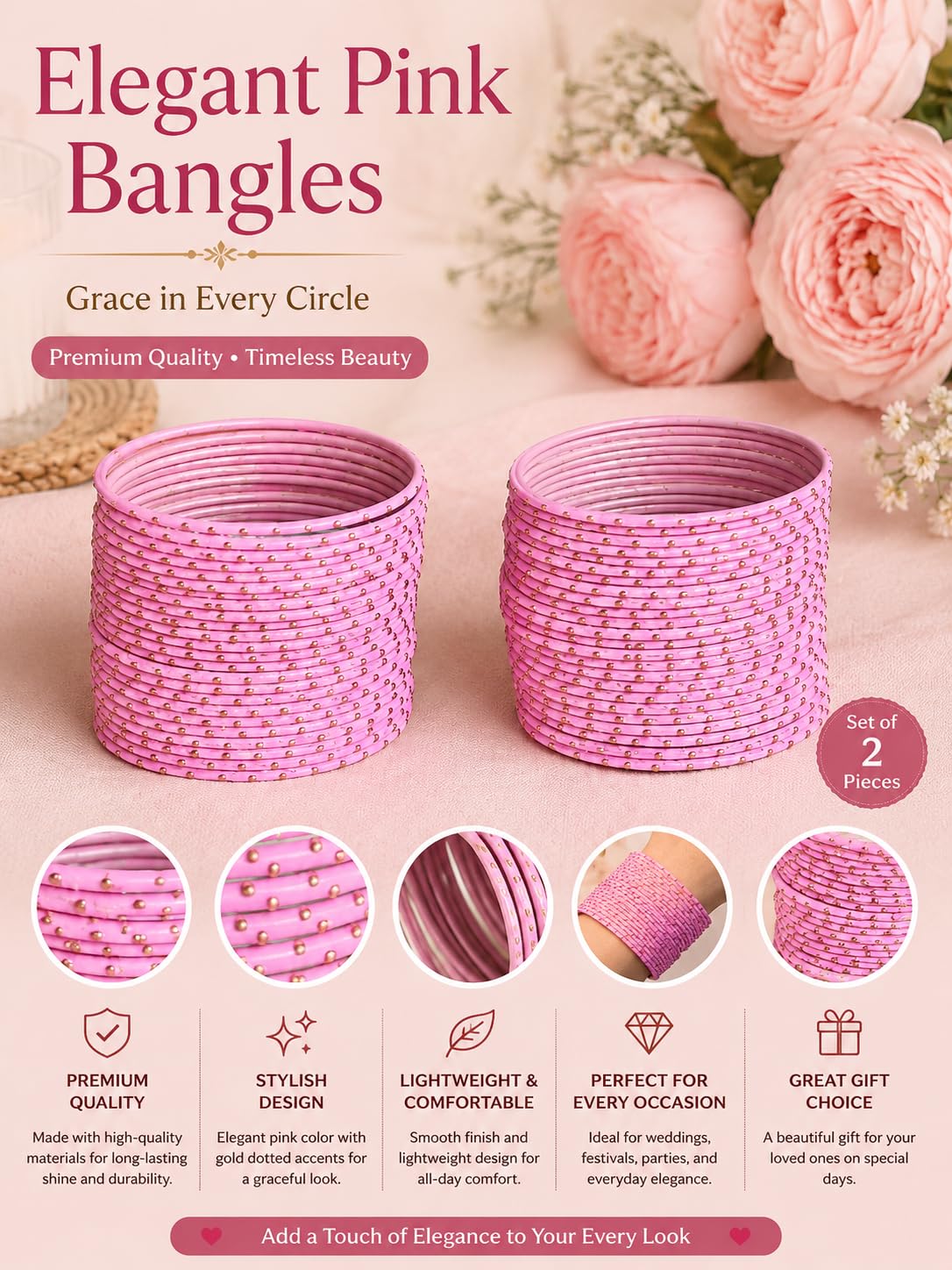 NMII Stylish Metal Base Metal with Polka Dots Glossy Finished Bangle Set For Women and Girls