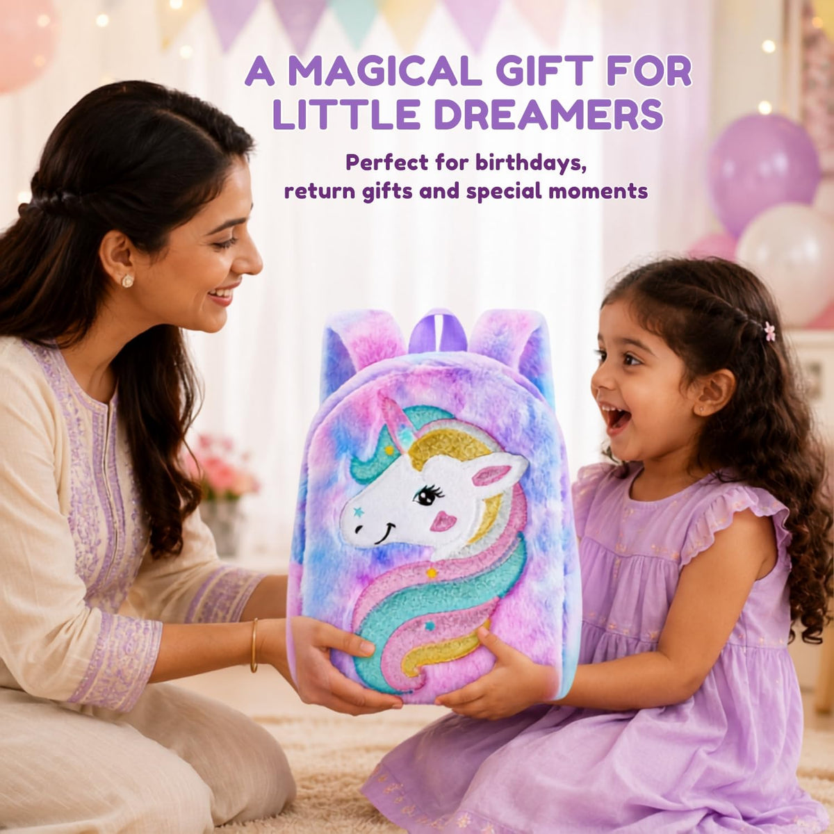 Toy Imagine Kids Soft Plush Unicorn Backpack for Girls 2-5 Years