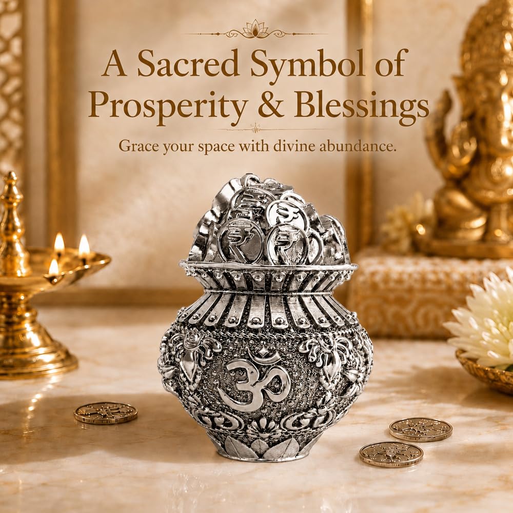 DIVINITI 999 Silver Plated Kuber Kalash for Pooja, Coin Kalash, 6 x 5 cm