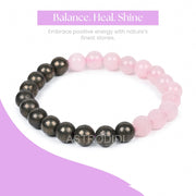 Astrodidi Natural Certified Rose Quartz and Pyrite Stone Bracelet for Attracts Money, Love, Fame, Luck, Relationship and Prosperity | Reiki Feng-Shui Healing Crystal Gemstone Bracelet for Men and Women