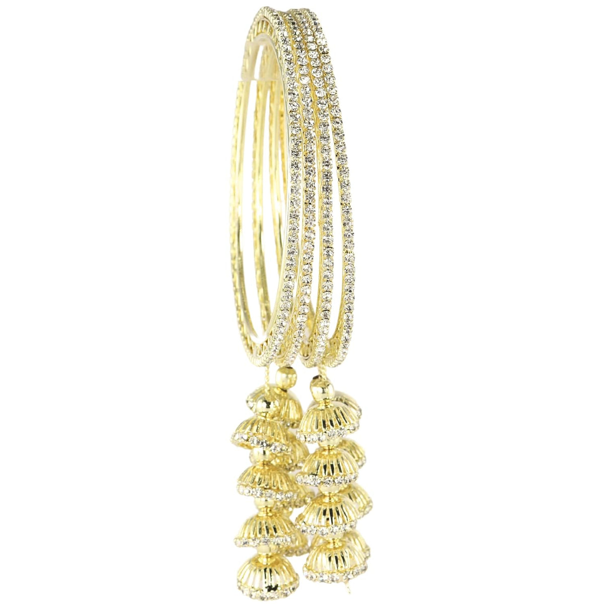 NMII Stylish American Diamond Metal Latkan Bangles For Women & Girls | Traditional Kalire Hanging Bangles | Golden Jhumka Bangles | Bangles For Women Wedding, Party, Function- Set of 4 Bangles