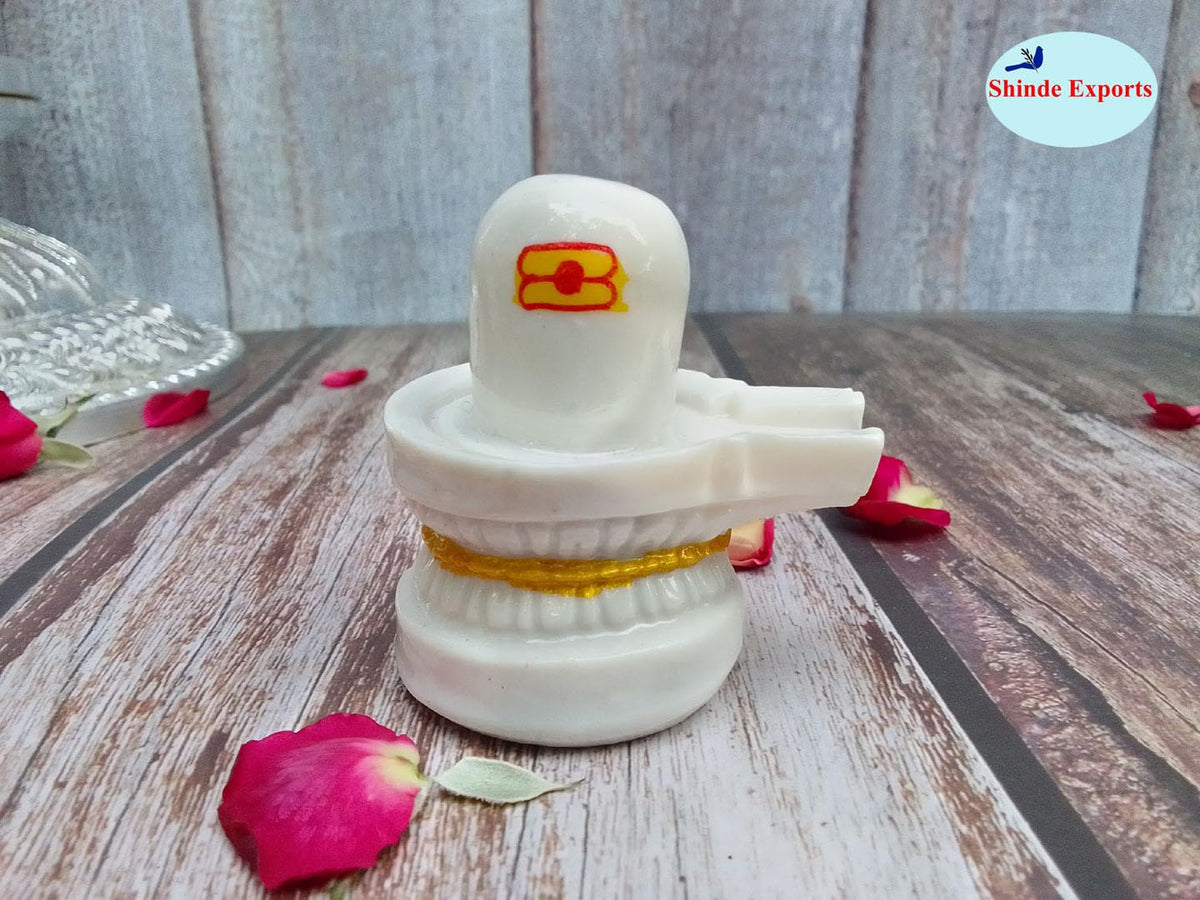 SHINDE EXPORTS Marble Religious Shivling With Nandi Set For Home Puja Small 6Cm (White)