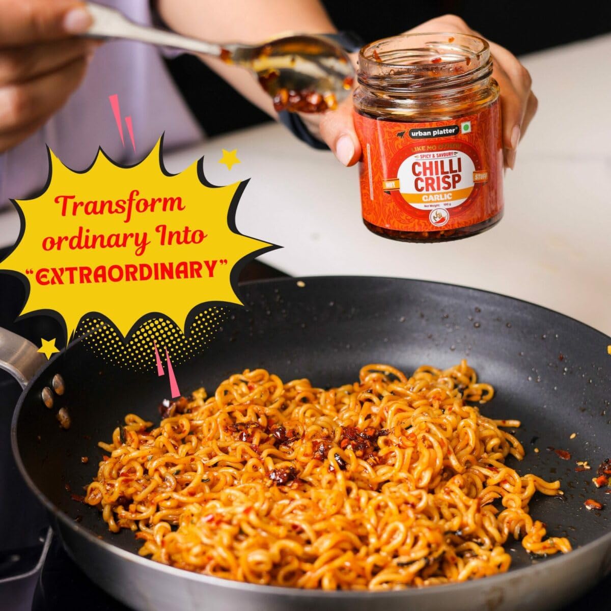 Urban Platter Chilli Garlic Crisp, 190g (Crunchy Chilli and Garlic in Sunflower Oil | Versatile Condiment | Spicy | Savoury)