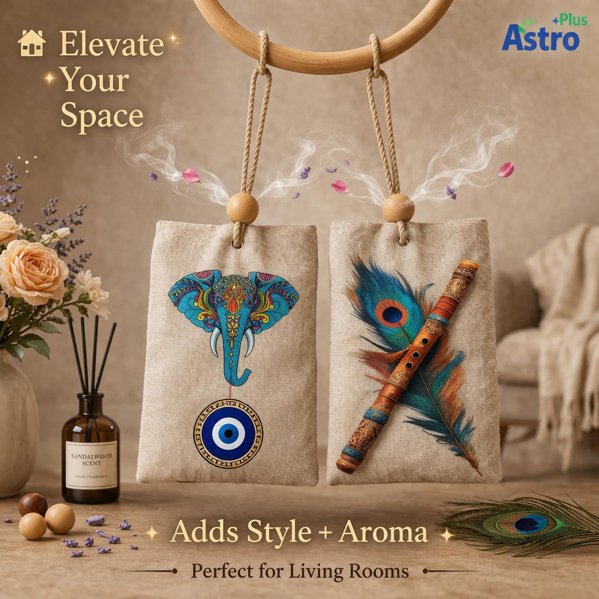 ASTRO PLUS+ Combo Air Freshener Pouch | Long Lasting Fragrance | Odor Eliminator for Bathroom, Toilet, Car, Closet & Office | Deodorizer & Freshener (Murli & Elephant)