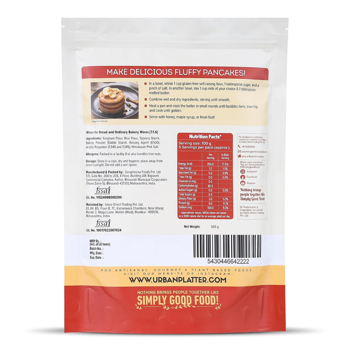 Urban Platter Self Raising Gluten-Free Flour, 500g (Ready Mix | Wheat Free | For Pancakes, Muffins and Cakes)