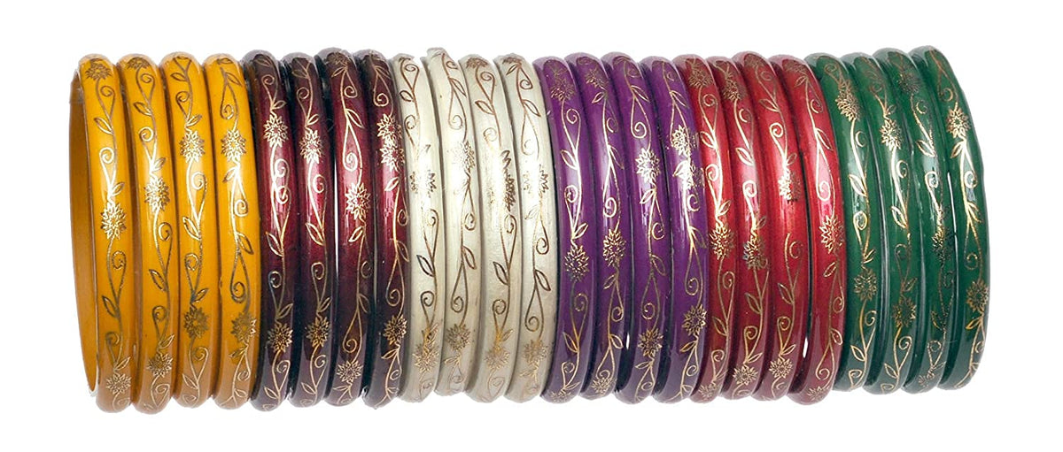 NMII Glass and Silk Thread Zircon Gemstone Bangle Set For Women/Girls