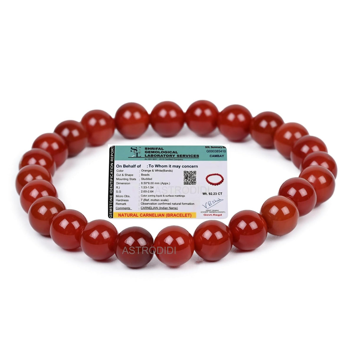 Astrodidi Natural Certified Carnelian Stone Bracelet | Powerful Healing Crystal Gemstone for Motivation, Energy & Sacral Chakra Activation, Boost Self-Confidence | Reiki Feng-Shui Bracelet for Men and Women