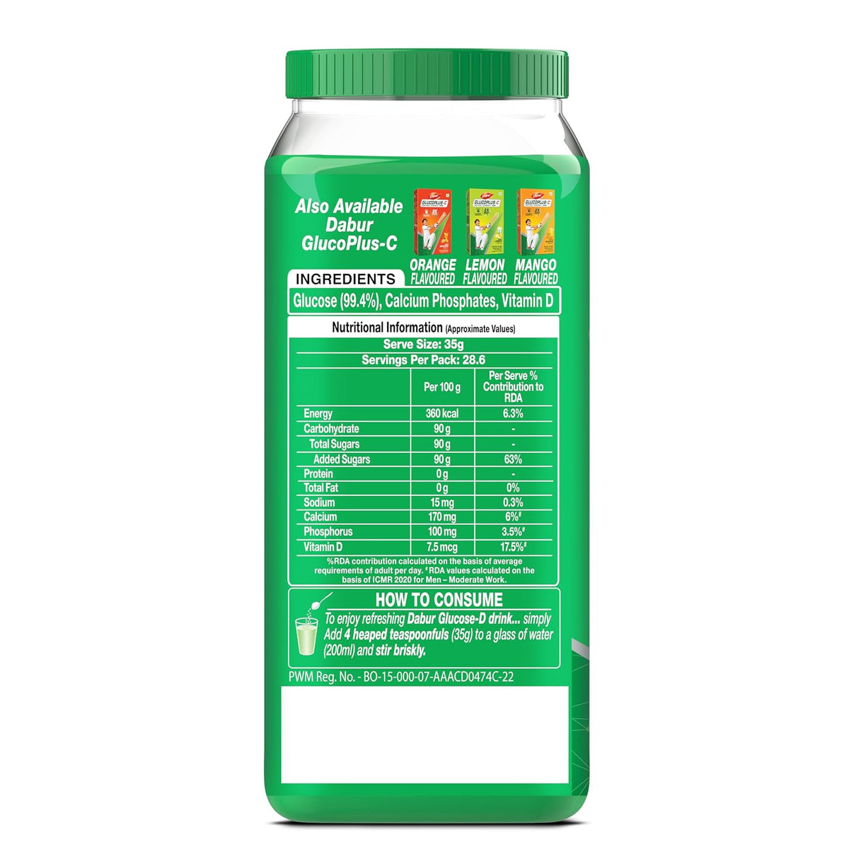 Dabur Glucose-D Instant Energy Drink Powder - 1kg | Enriched with Vitamin D & Calcium | 99.4% Glucose Quick Energy Replenishment Formula | Easy to Mix Refreshing Drink