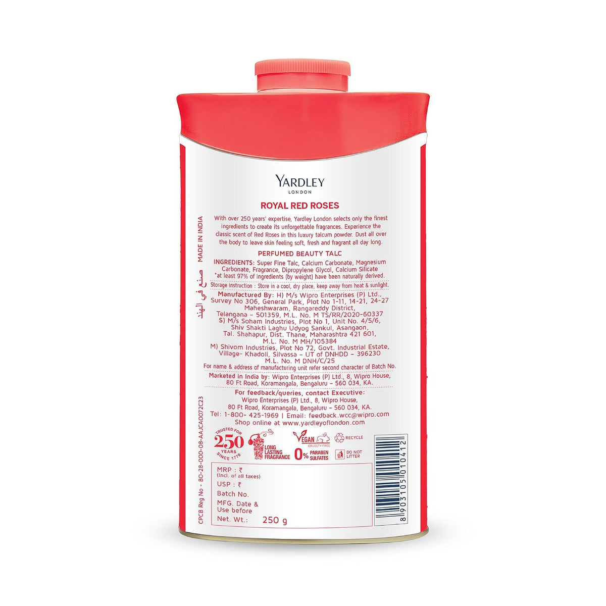 Yardley London Royal Red Rose Talc for Women, 250g