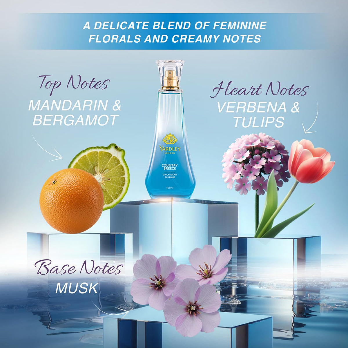 Yardley London Country Breeze Perfume Spray Floral Fruity Scent| 90% Naturally Derived| Verbena & Tulips Perfume For Women| 100Ml