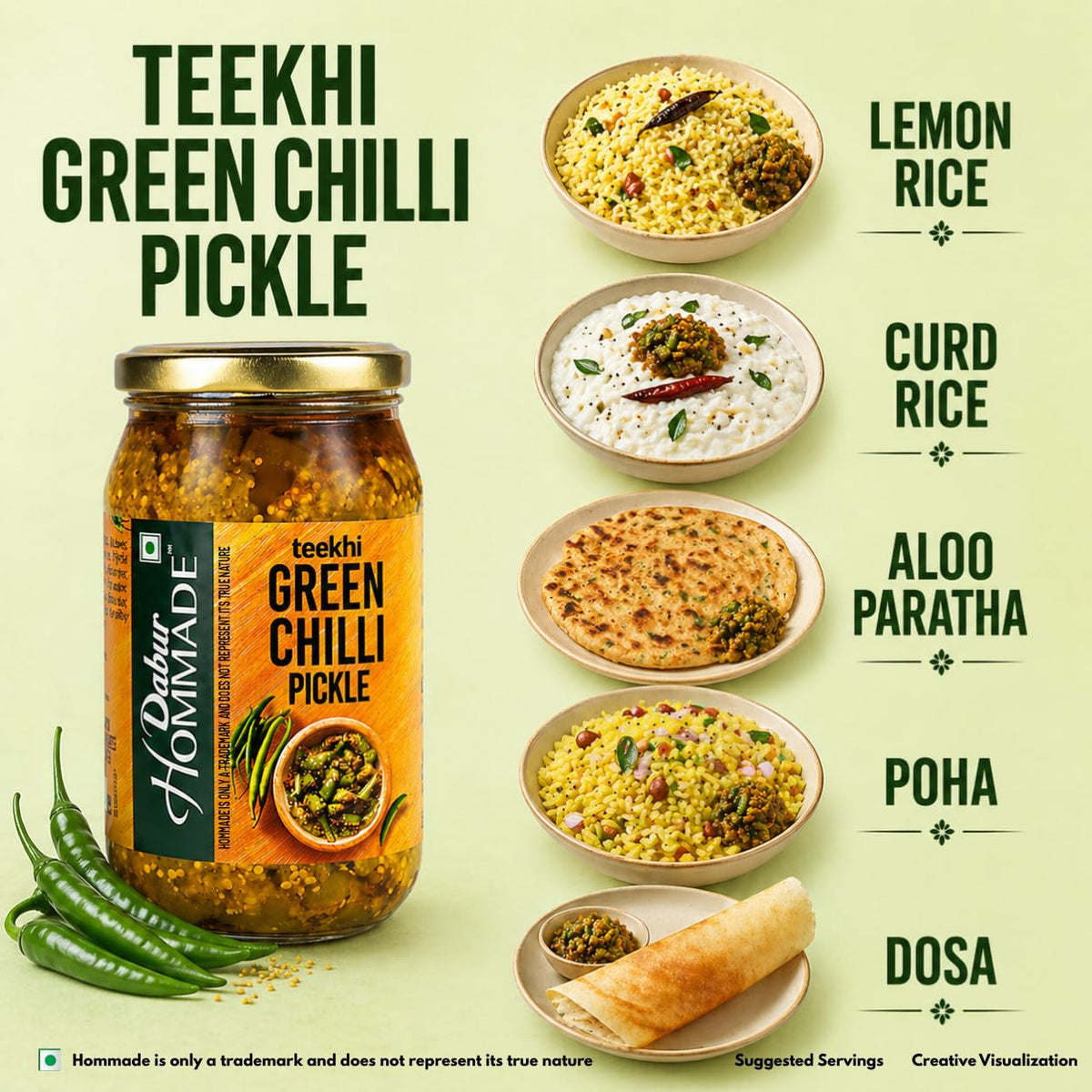 Dabur Hommade Green Chilli Pickle , 400 Gm