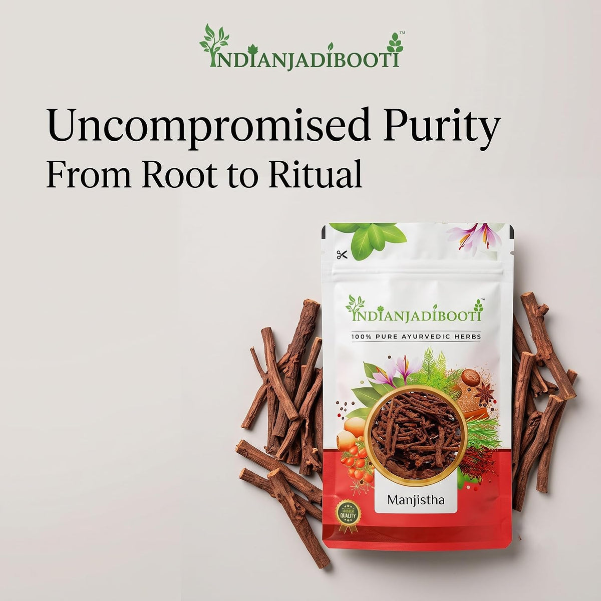 IndianJadiBooti Pure Manjistha Root | Traditional Ayurvedic Botanical for Skin Radiance, Complexion Vitality & Pitta-Grounding Wellness Rituals (900 Grams) | (Pack Of 2)