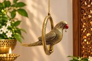KRIDAY Kraft Gold Parrot Door Hanging, 30 cm Decorative Bird Wall Hanging with Chain for Main Door, Living Room, Office, Covered Balcony, Wedding and Housewarming Gift