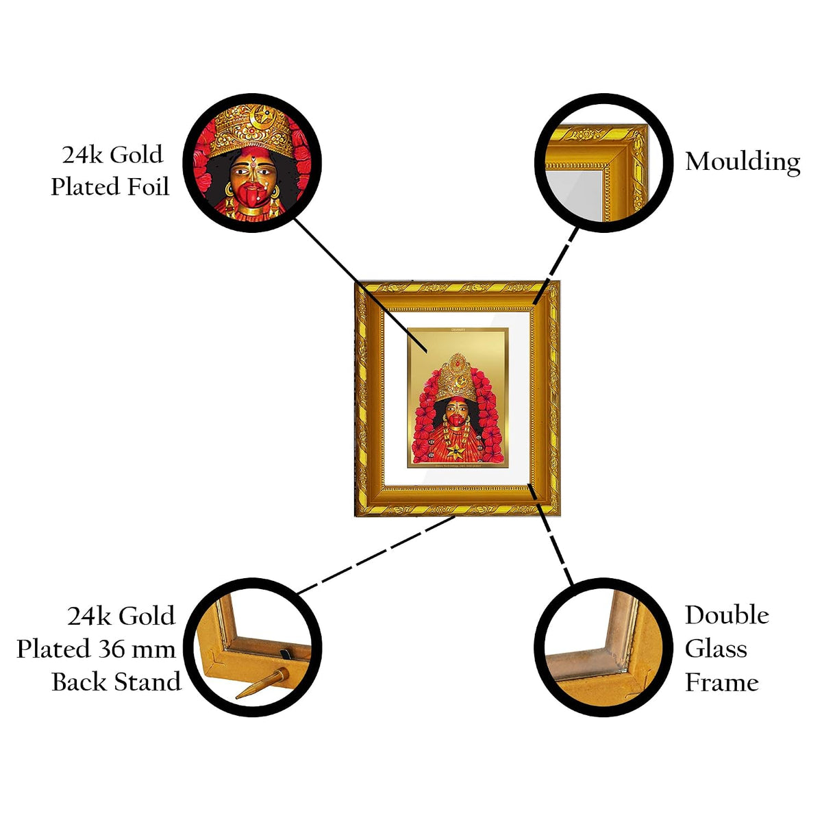 Diviniti Maa Tara Gold Plated Wall Photo Frame, Table Décor| DG Frame 103 Size 1 and 24K Gold Plated Foil| Religious Photo Frame Idol For Pooja, Gifts Items (16.5 CM X 15.5 CM)