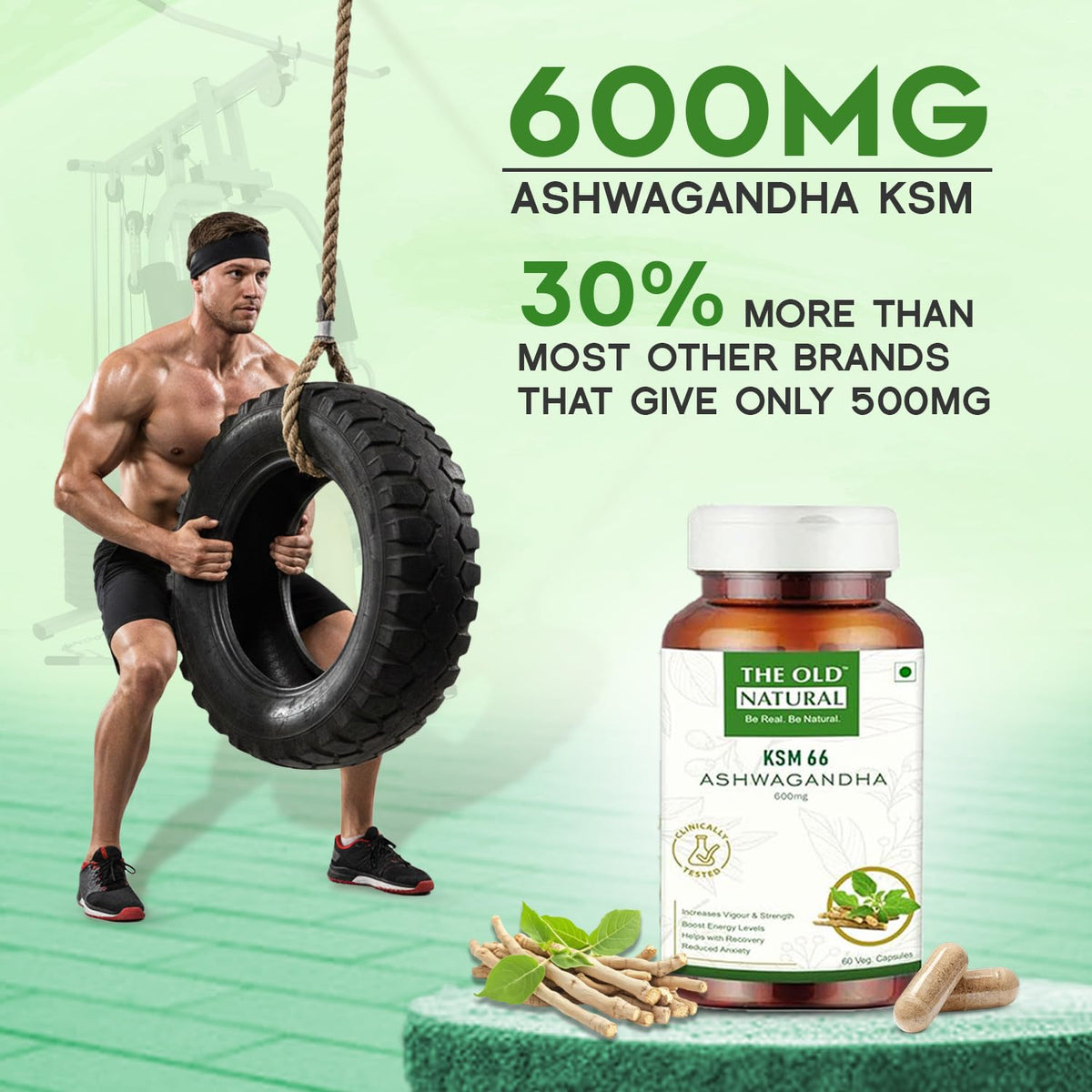 The Old Natural KSM-66 Ashwagandha 600 mg Veg Capsules | Extra Strength Natural Formulation | Support strength & energy | Withania Somnifera Extract - 60 Vegetarian Capsules