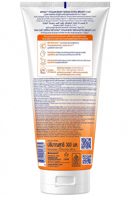 NIVEA Extra Bright C&E Vitamin Body Serum, with Vitamin C, Vitamin E, Glutathione & Niacinamide, Brightening & Hydrating, Fast Absorbing, All Skin Types, 300 ml