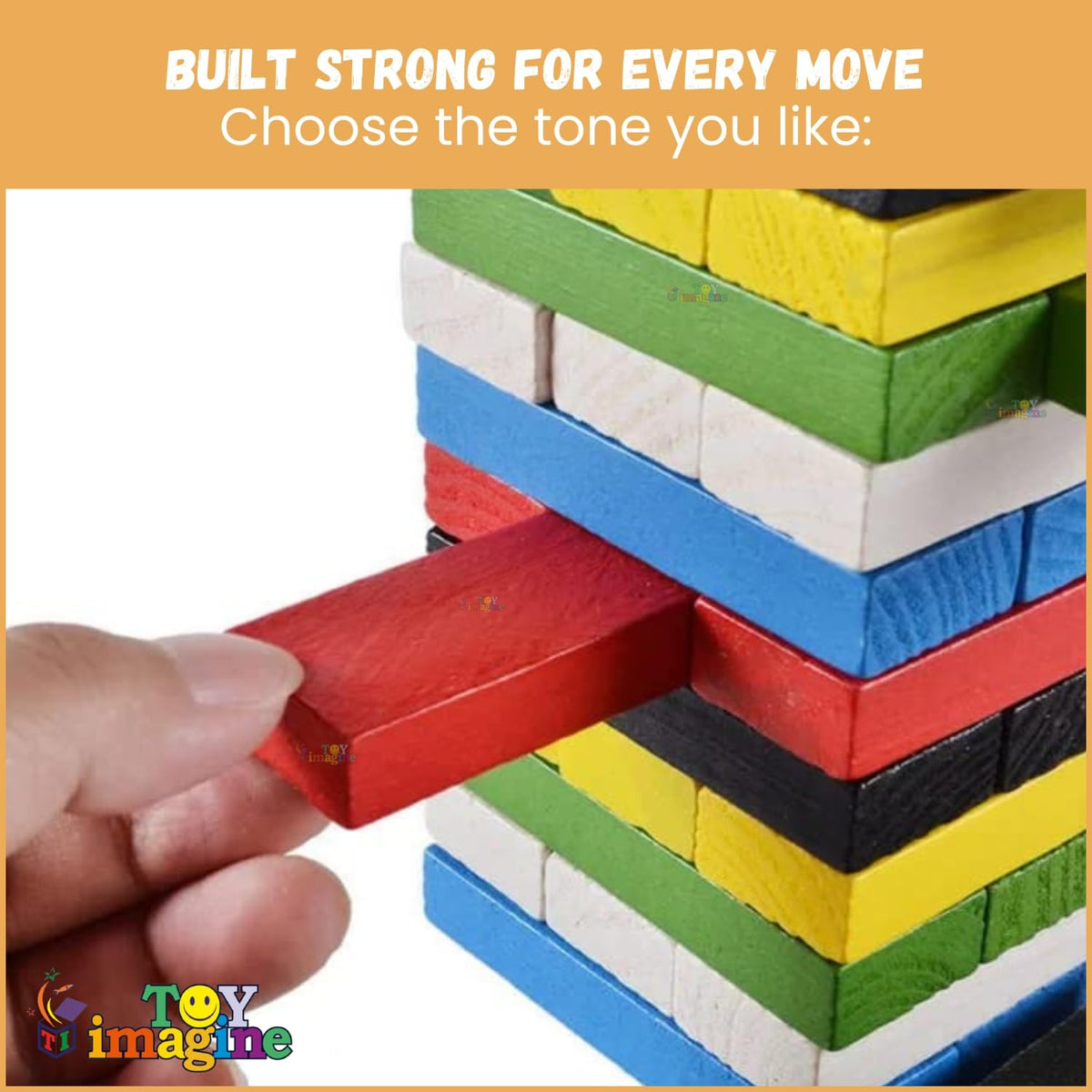 Toy Imagine 54 Pcs Colourful Wooden Blocks for Boys 7–14 Years – Indoor Balancing & Building Game, Montessori Wooden Toys, Kids Activity Tower Block for Cognitive Development & Fun