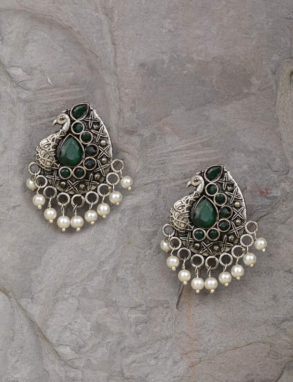 Priyaasi Silver Plated Artificial Stones Traditional Drop Earrings For Women and Girls(Silver)