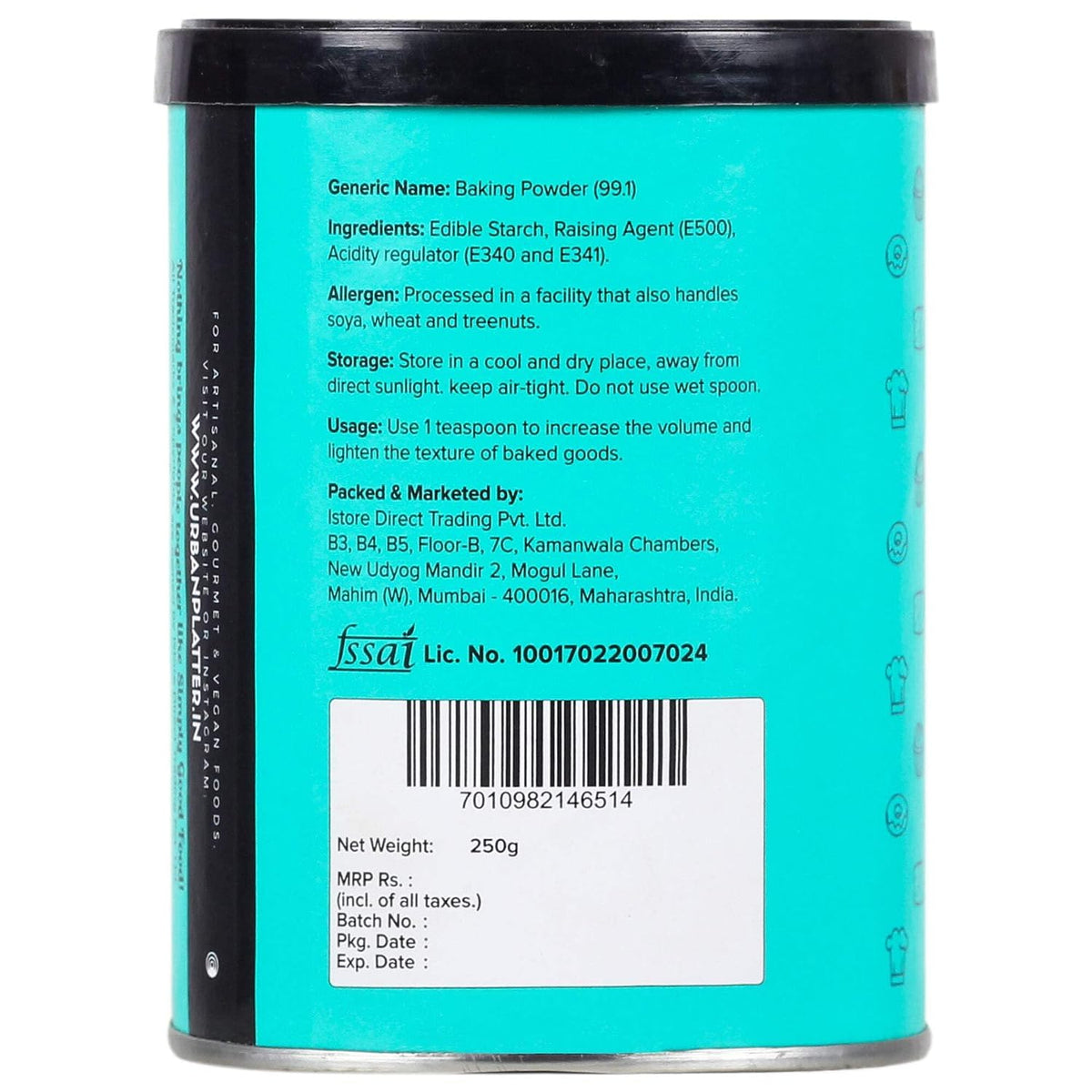 Urban Platter Aluminium-Free Baking Powder, 250g (Double-Acting Leavening Agent | Perfect for Fluffy Cakes, Breads, Baking)